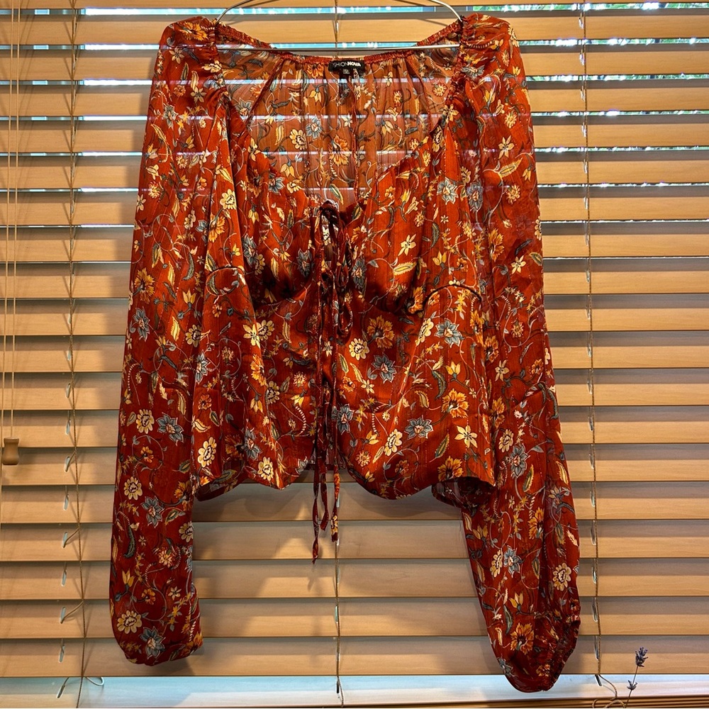 Fashion Nova women’s tie-front chiffon 1XL top rust color